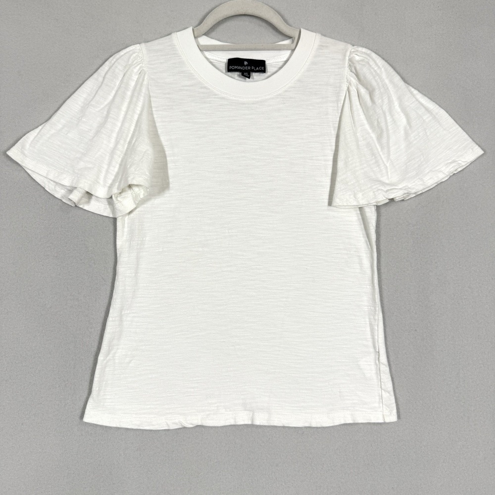 Tuckernuck Pomander Place Top Womens XS Crewneck Slub Tee Shirt Flutter Sleeve